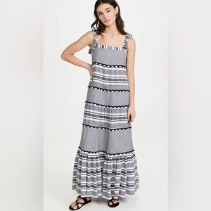Veronica Beard Tiered Tie-Shoulder Cotton Maxi Dress Size M